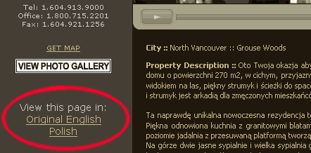 Example showing the ability to change languages in Video Openhouse Property Tours